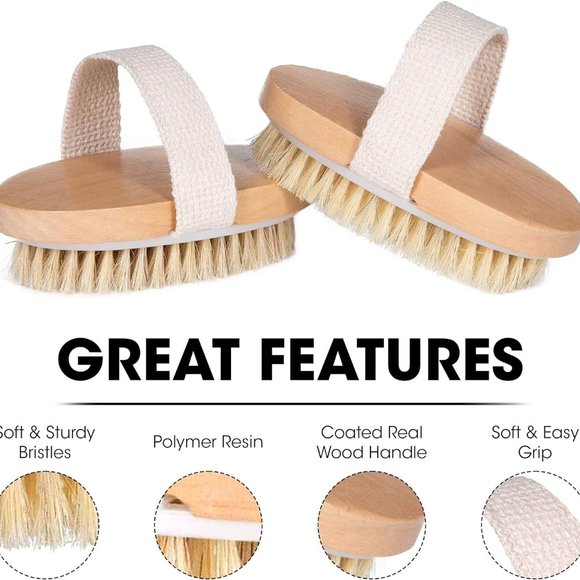 SOLD Natural Bristle Exfoliating Body Brush for Dry/Wet Skin Improve Circulation - Picture 5 of 7